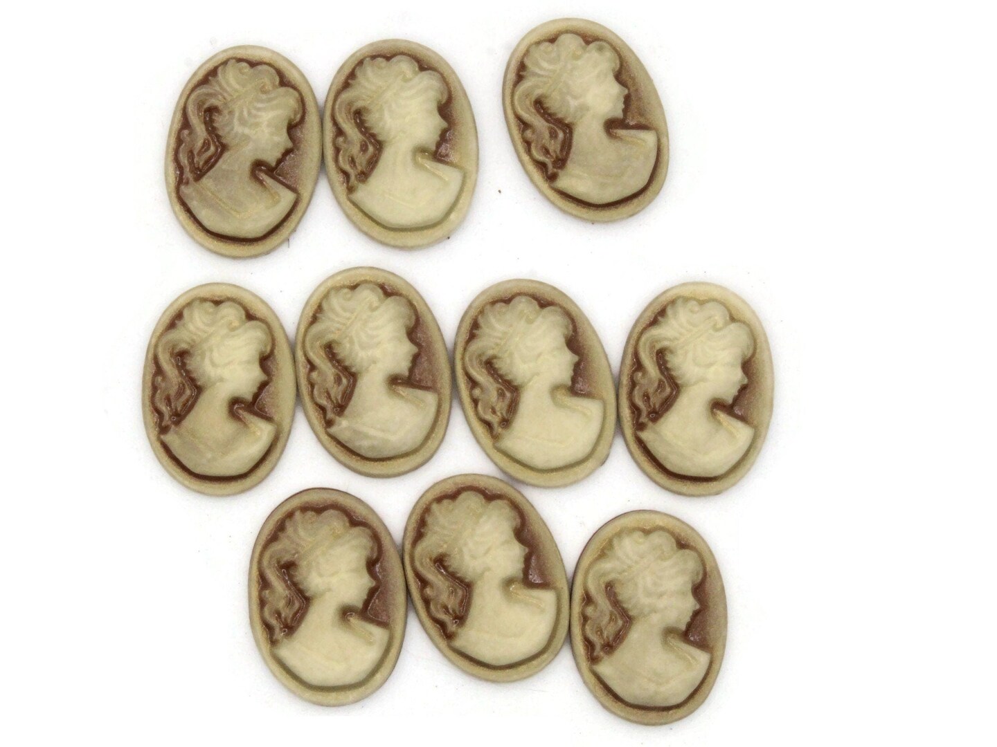 10 18mm x 13mm Brown Resin Oval Greek Style Woman's Face Cameo Cabochons