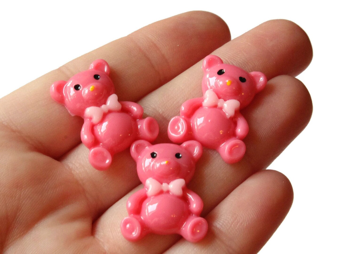 6 23mm Dark Pink Decoden Teddy Bear Cabochons