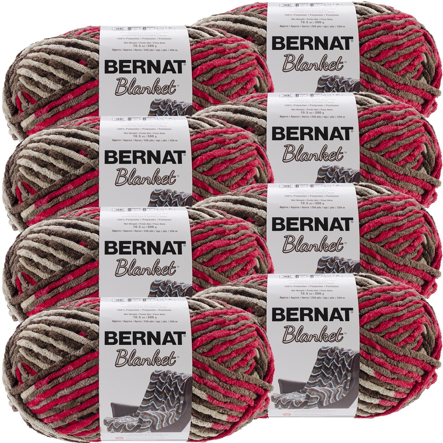 Multipack of 8 - Bernat Blanket Big Ball Yarn-Raspberry Trifle