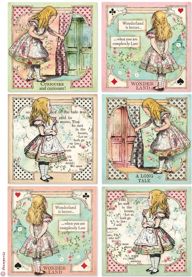 Stamperia Rice Paper Sheet A4-Alice In Wonderland Cards