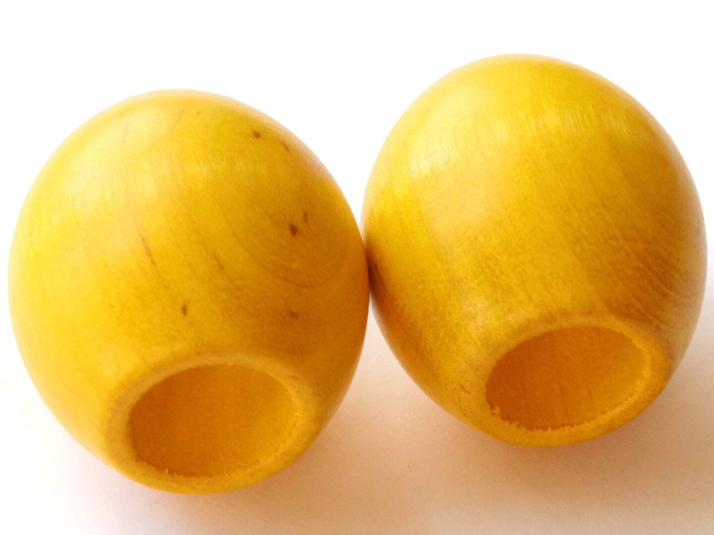 2 36mm Yellow Wood Oval Large Hole Beads Vintage Wooden Barrel Beads Chunky Macrame Beads