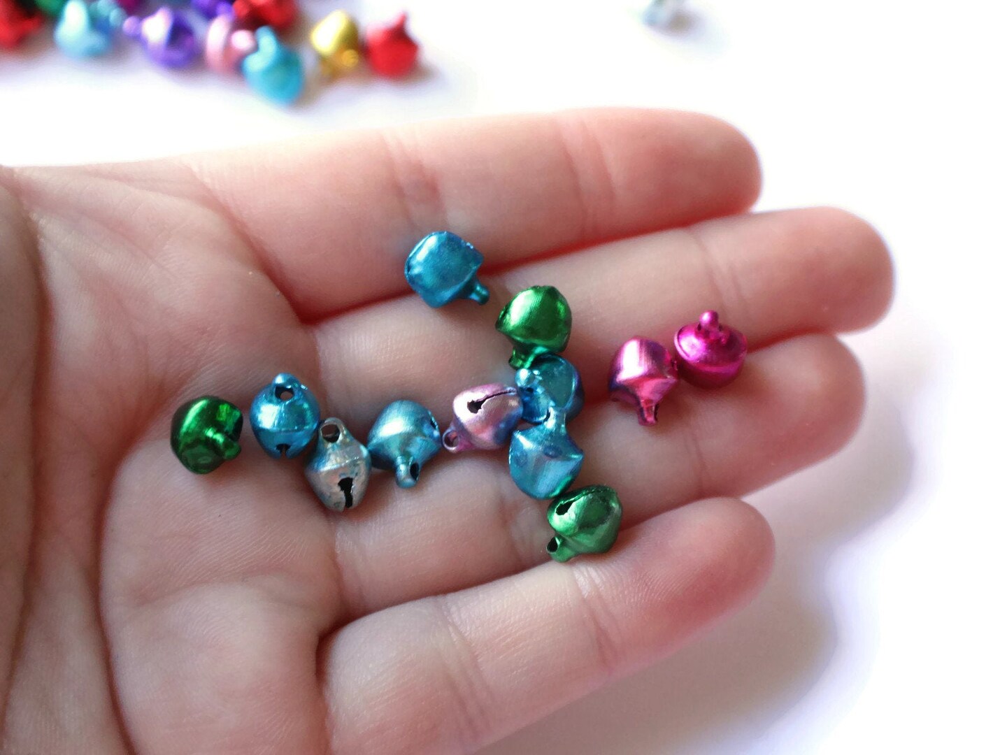 100 Small Mixed Color Jingle Bell Beads - Jewel Tone Aluminum Bell Charms