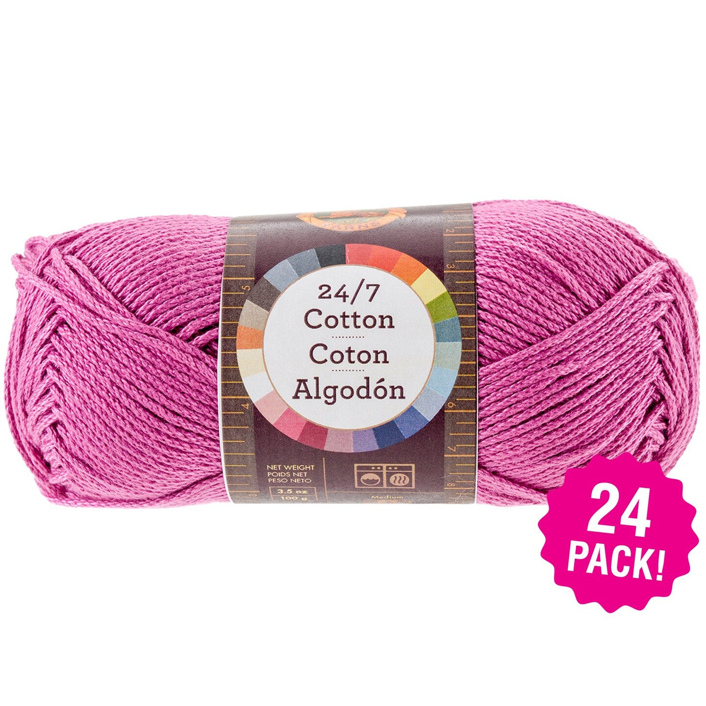 Multipack of 24 - Lion Brand 24/7 Cotton Yarn-Rose