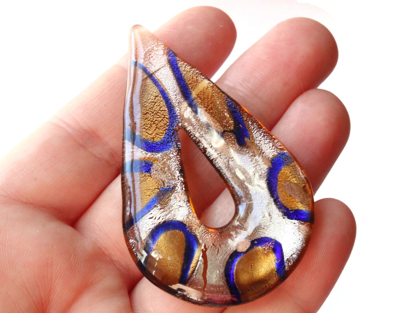 70mm Silver and Gold Foil Glass Teardrop Pendant