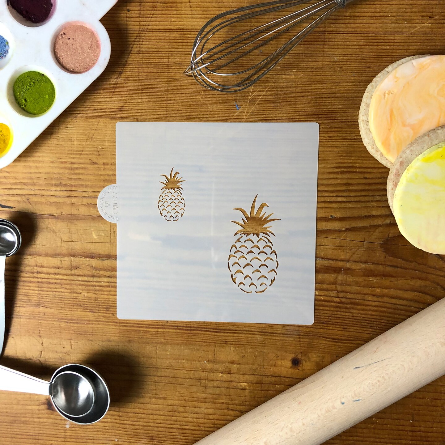 Pineapple Cookie &#x26; Craft Stencil | CM097 by Designer Stencils | Cookie Decorating Tools | Baking Stencils for Royal Icing, Airbrush, Dusting Powder | Craft Stencils for Canvas, Paper, Wood | Reusable Food Grade Stencil