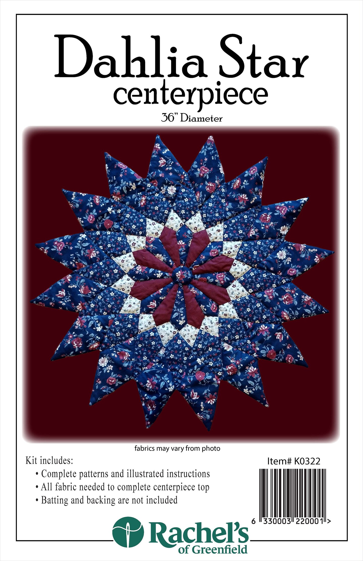 Rachel&#x27;s Of Greenfield Centerpiece Quilt Kit 36&#x22; Round-Dahlia Star