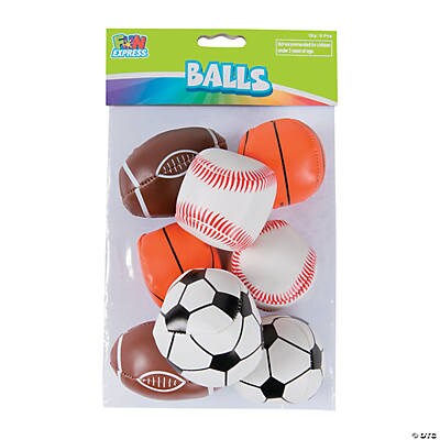 Fun express sport squish balls - soccer ball, baseball, football and basketball shapes