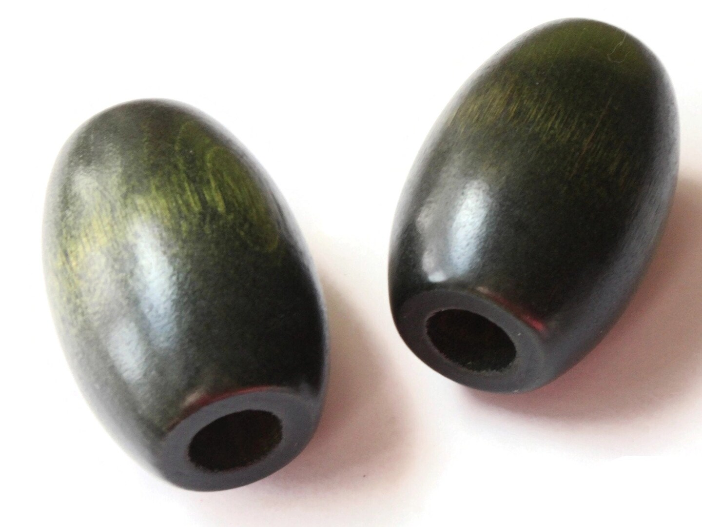 2 53mm Ridiculously Huge Dark Green Barrel Beads - Vintage Wooden Macrame Beads