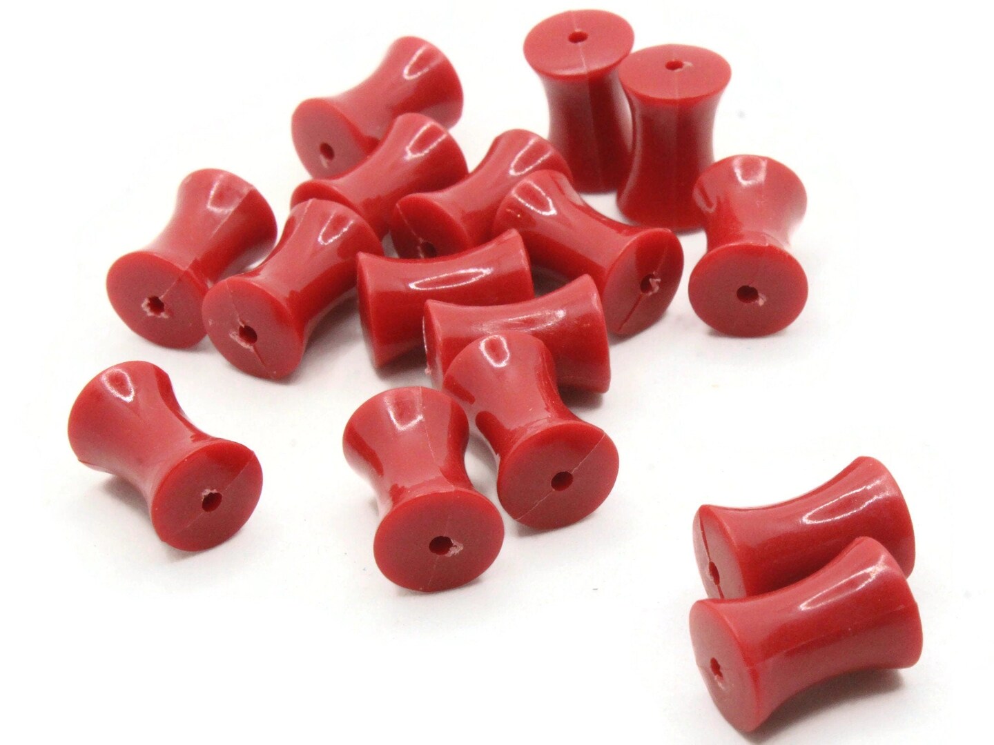 16 15mm Red Hourglass Tapered Tube Vintage Plastic Beads