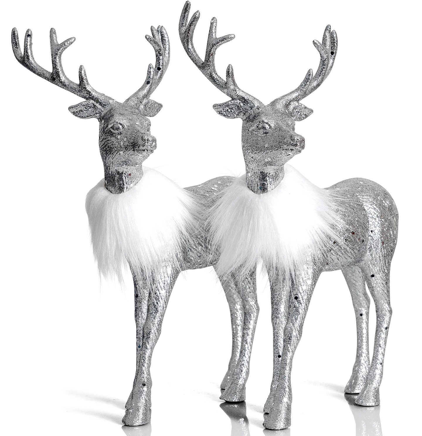 Ornativity Silver Glitter Christmas Reindeer - Holiday Party Deer Figurine Statues Dinner Tabletop Decorations Centerpiece - Pack of 2