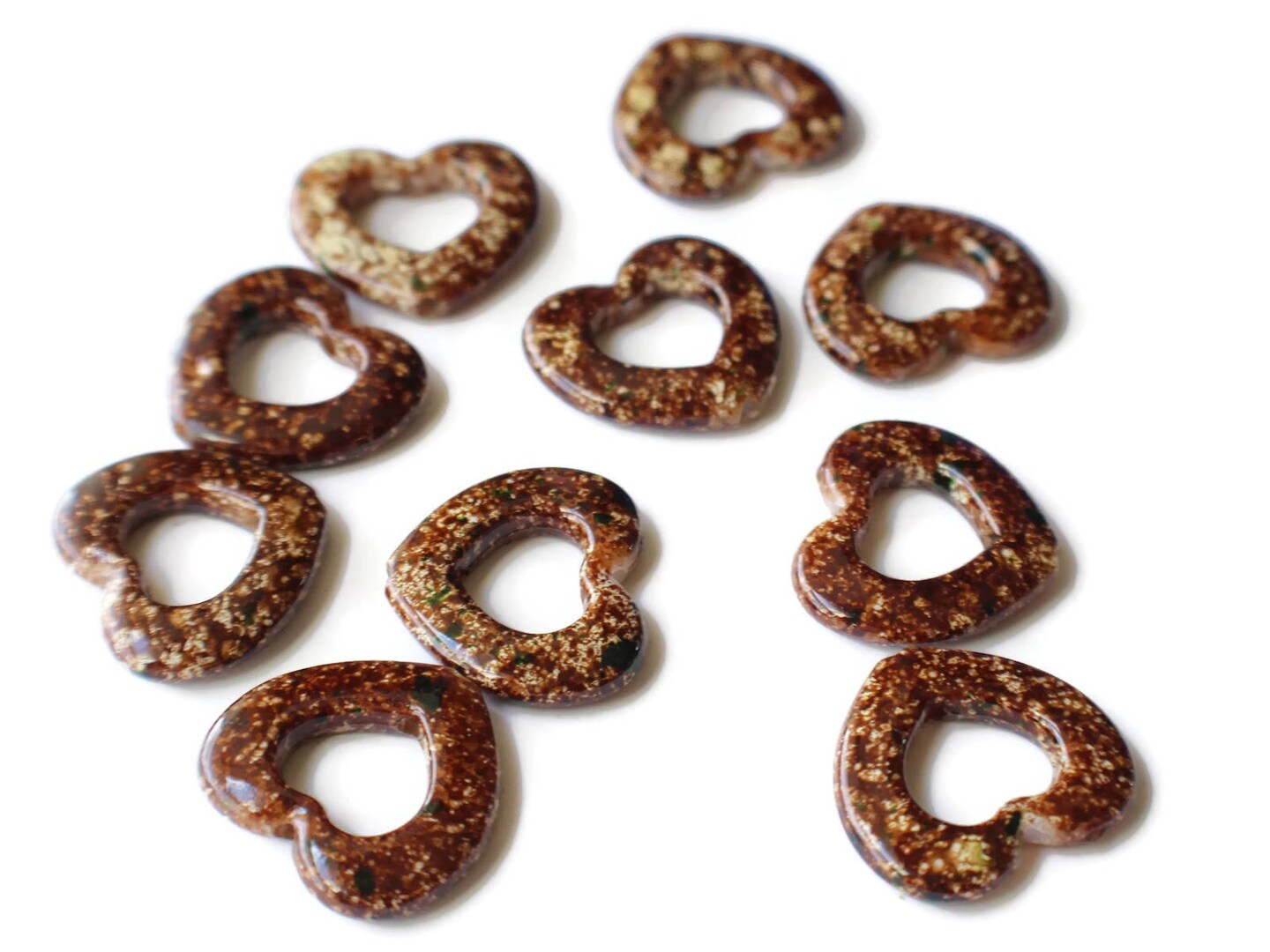 25mm x 29mm Brown Heart Bead Frames Open Heart Plastic Beads Spotted Valentines Beads