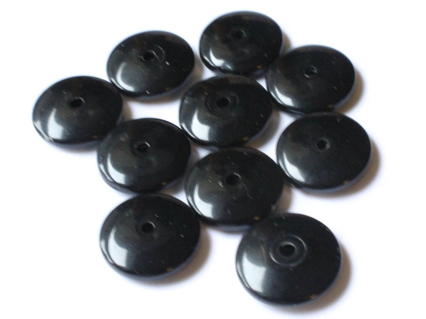 15 18mm Jet Black Vintage Plastic Saucer Beads Loose Flat Disc Beads