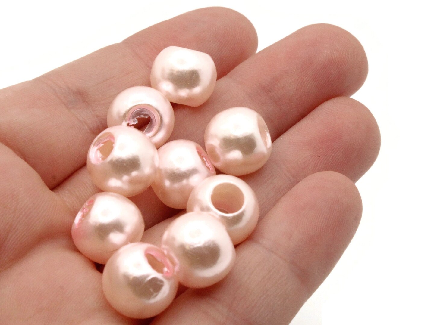 40 12mm Large Hole Blush Pink Plastic Pearl Beads