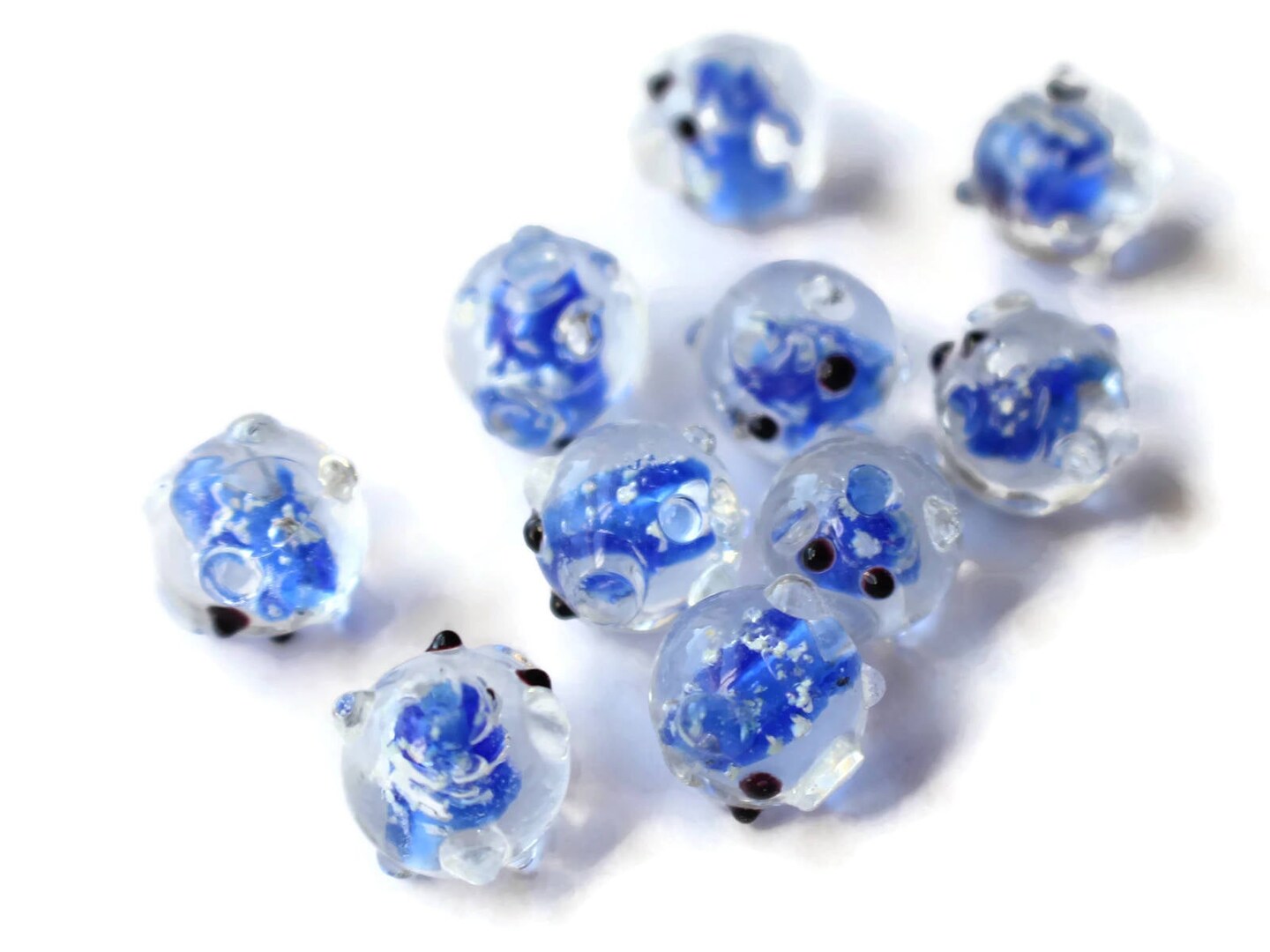 10 Blue Pig Lampwork Glass Beads Glow in the Dark Beads Miniature Farm Animal Beads