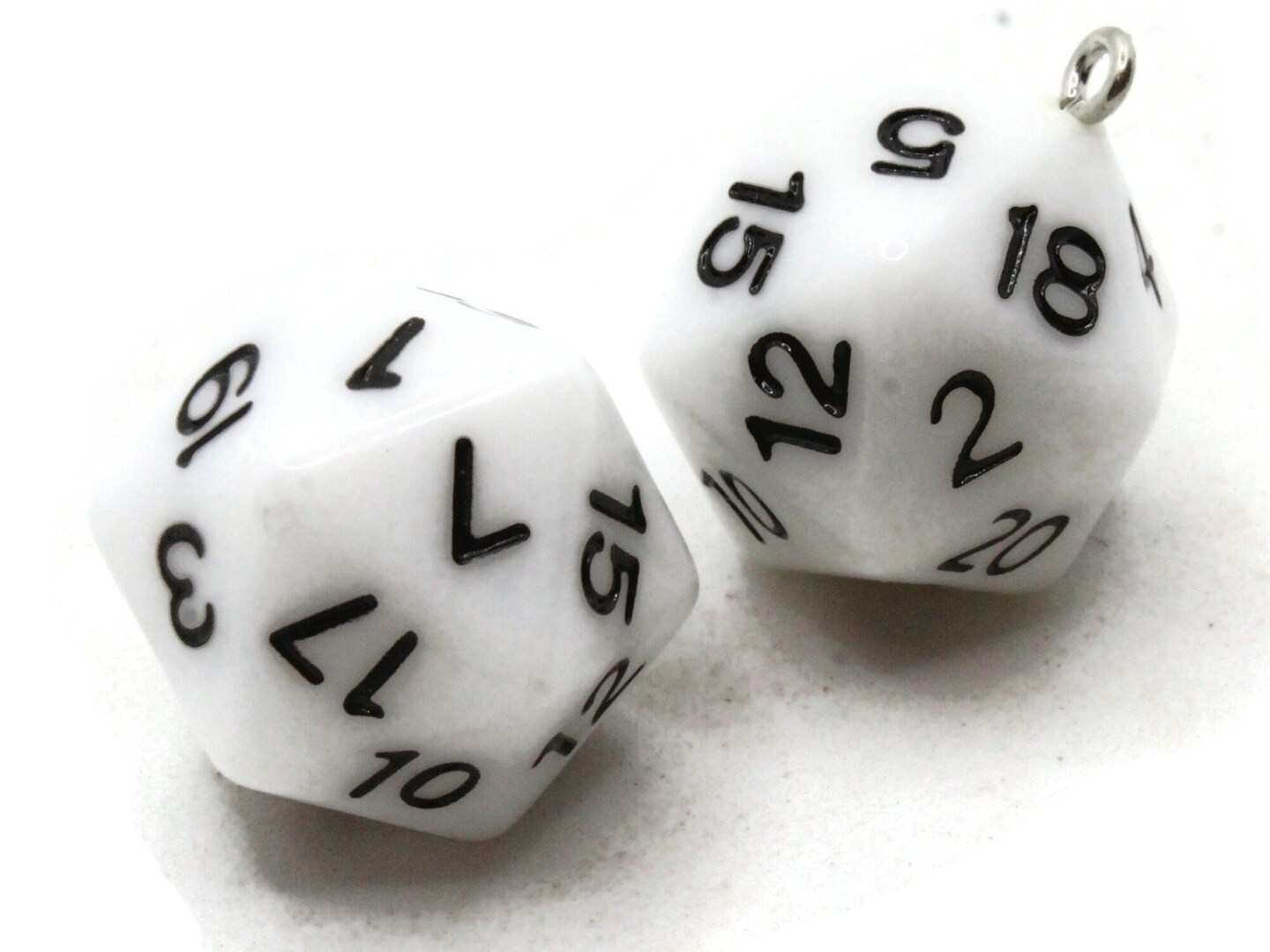 2 20mm White Resin D20 20 Sided Dice Charms