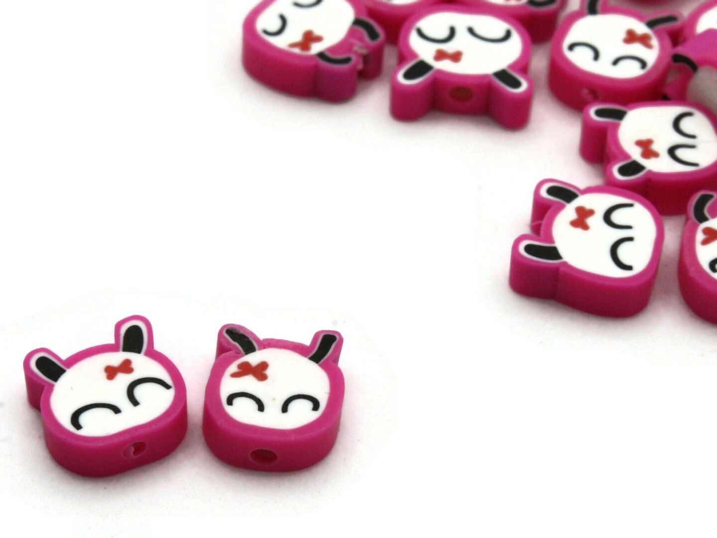 20 Bright Pink Blinking Rabbit Beads - Polymer Clay Bunny Head Beads
