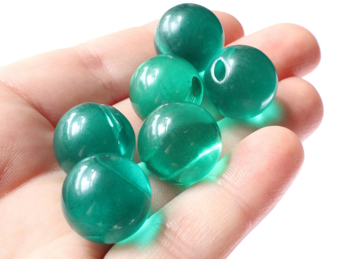 6 16mm 5/8 Inch Clear Green Ball Buttons Vintage Lucite Buttons