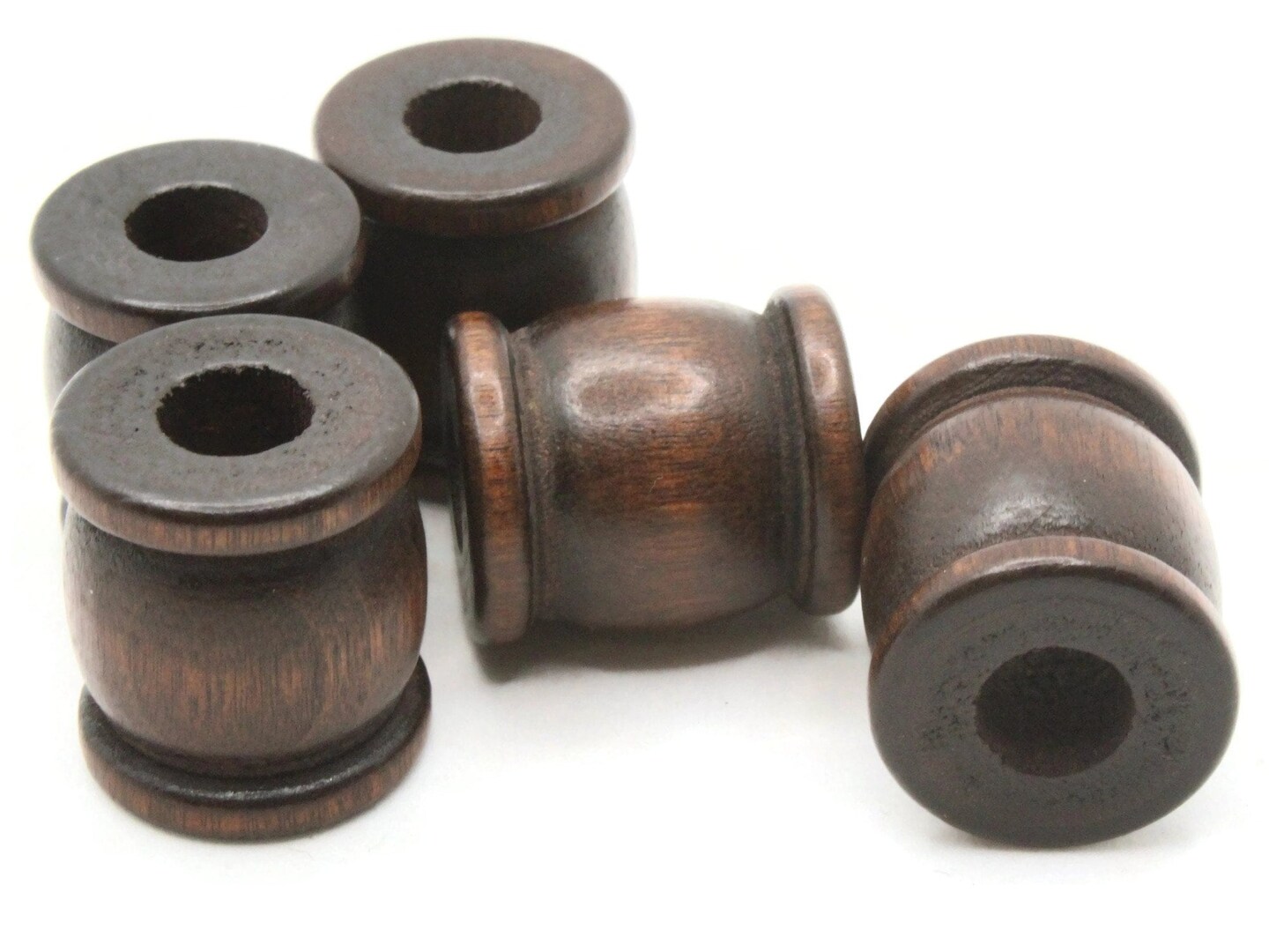 5 22mm Dark Brown Drum or Spool Large Hole Vintage Wood Beads