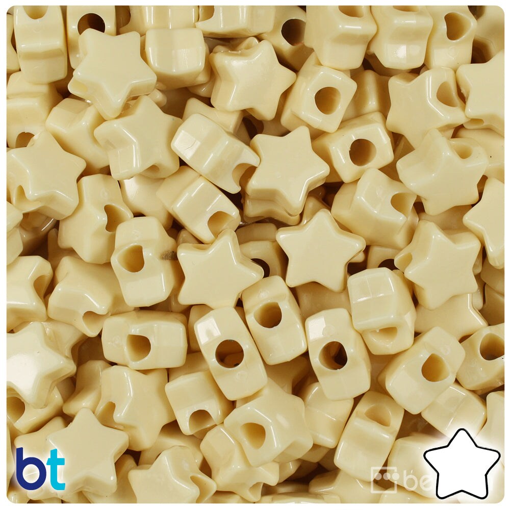 BeadTin Ivory Opaque 13mm Star Plastic Pony Beads (250pcs)