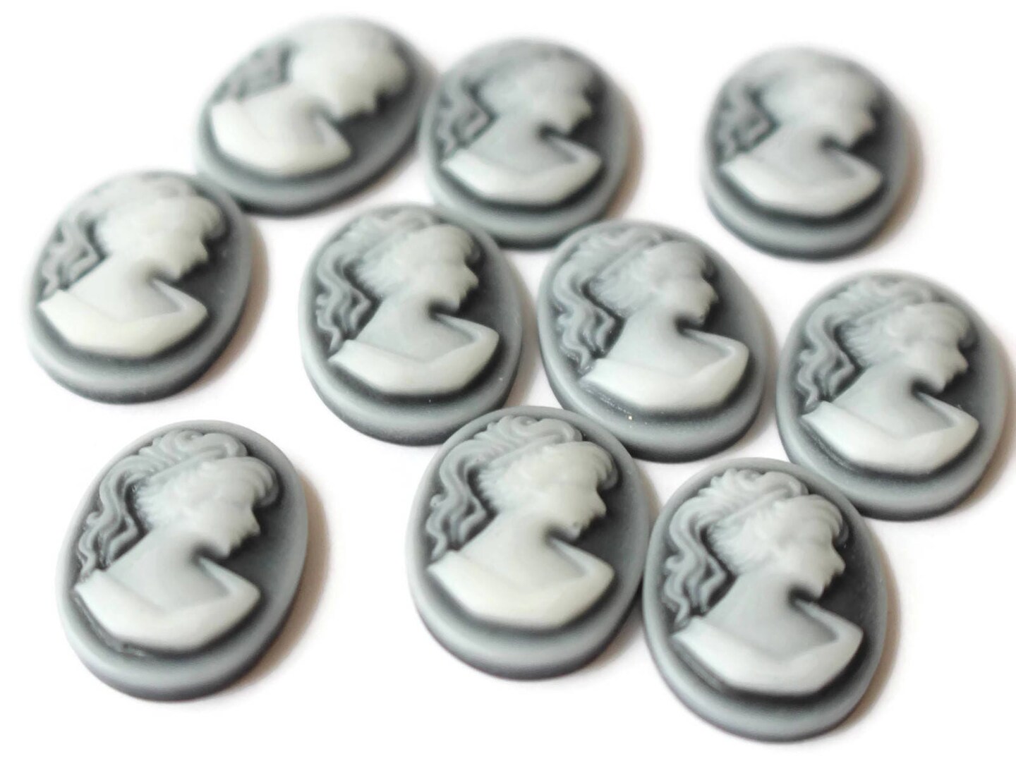 10 18x13mm Black Resin Cameo Cabochons - Greek Style Woman Face Cameo