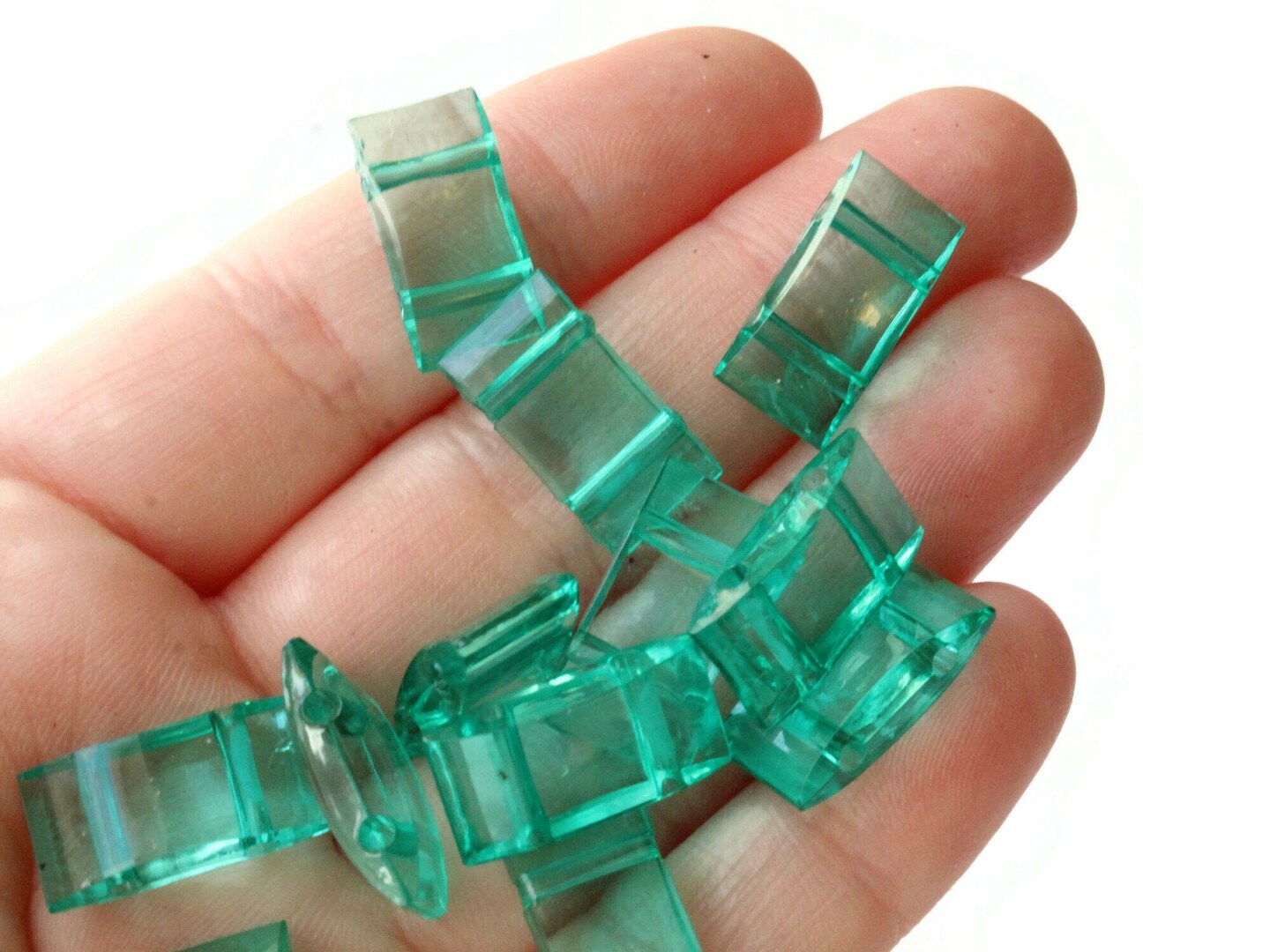 40 17mm Two Hole Green Rectangle Pillow Acrylic Beads