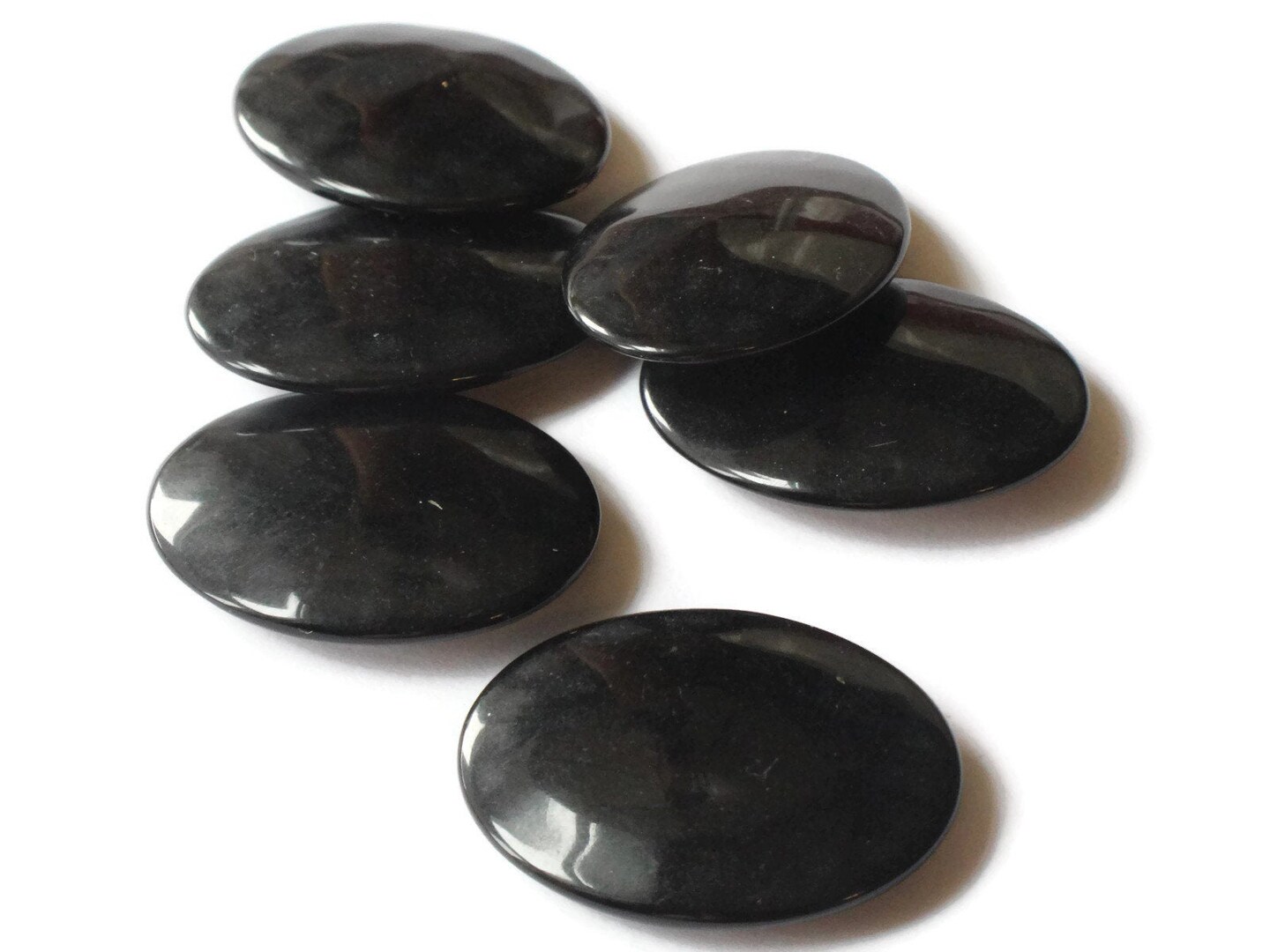 6 36mm Undrilled Black Flat Oval Beads Vintage Plastic Beads No Hole
