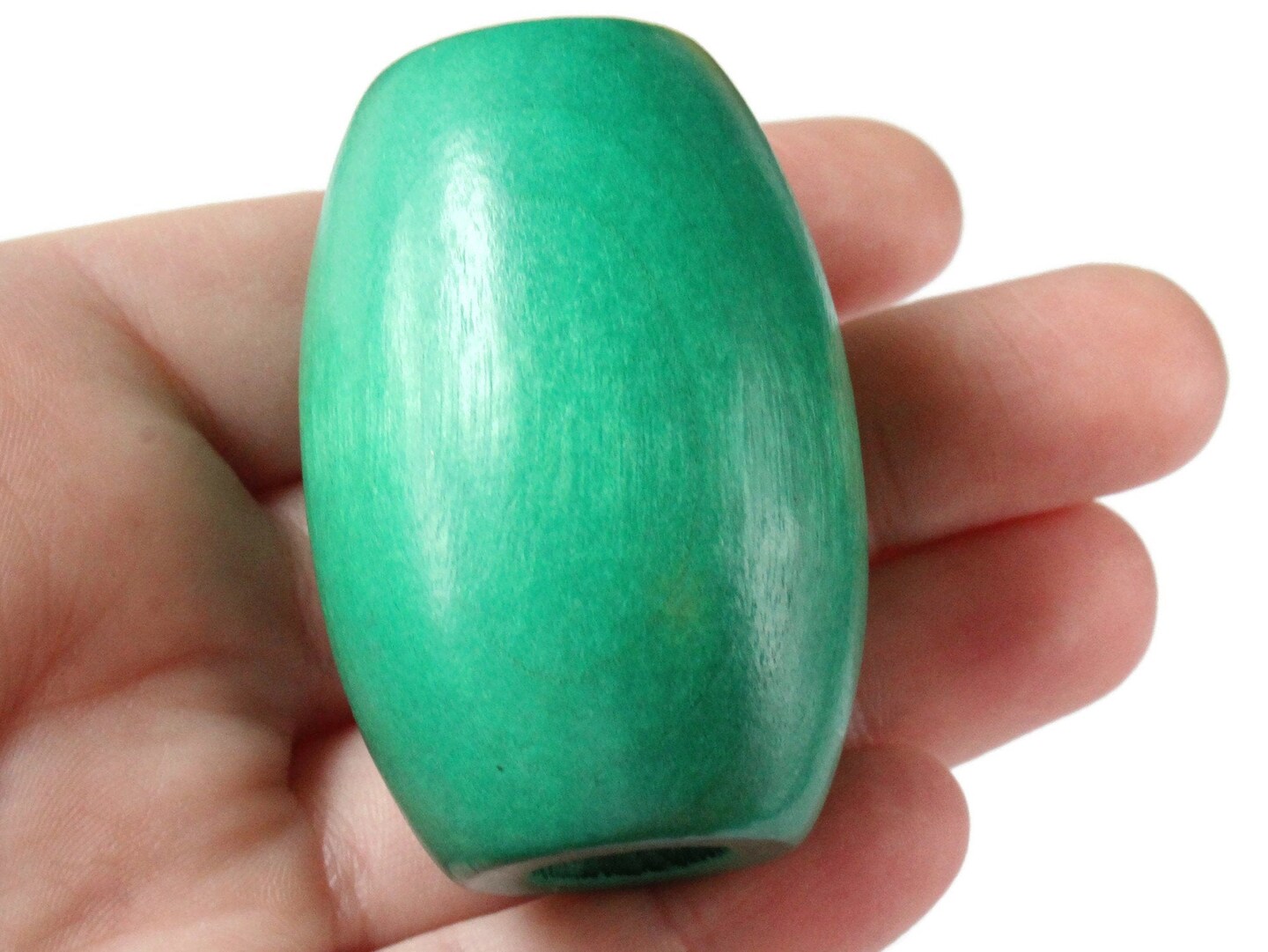 2 53mm Ridiculously Huge Green Wooden Barrel Beads - Vintage Macrame Beads