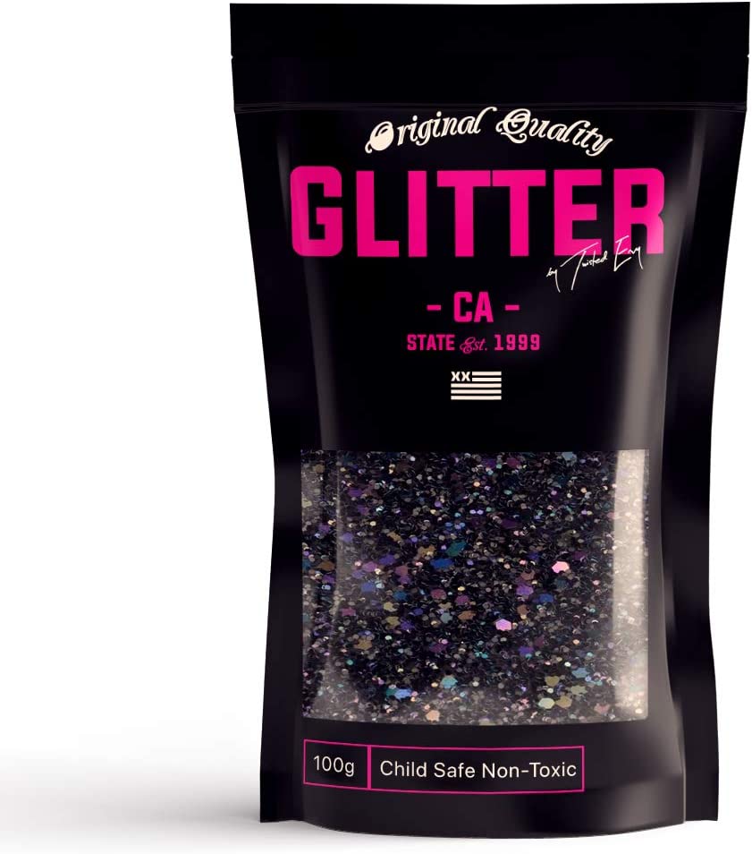 Black Holographic Chunky Glitter &#x272E; Chunky Glitter Mix &#x272E; 100g Festival Glitter Cosmetic Face Body Hair Nails
