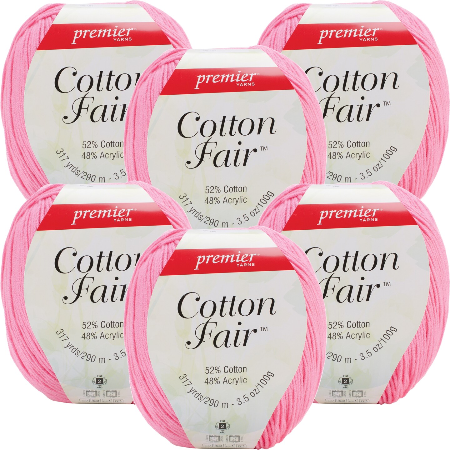 Multipack of 6 - Premier Yarns Cotton Fair Solid Yarn-Baby Pink