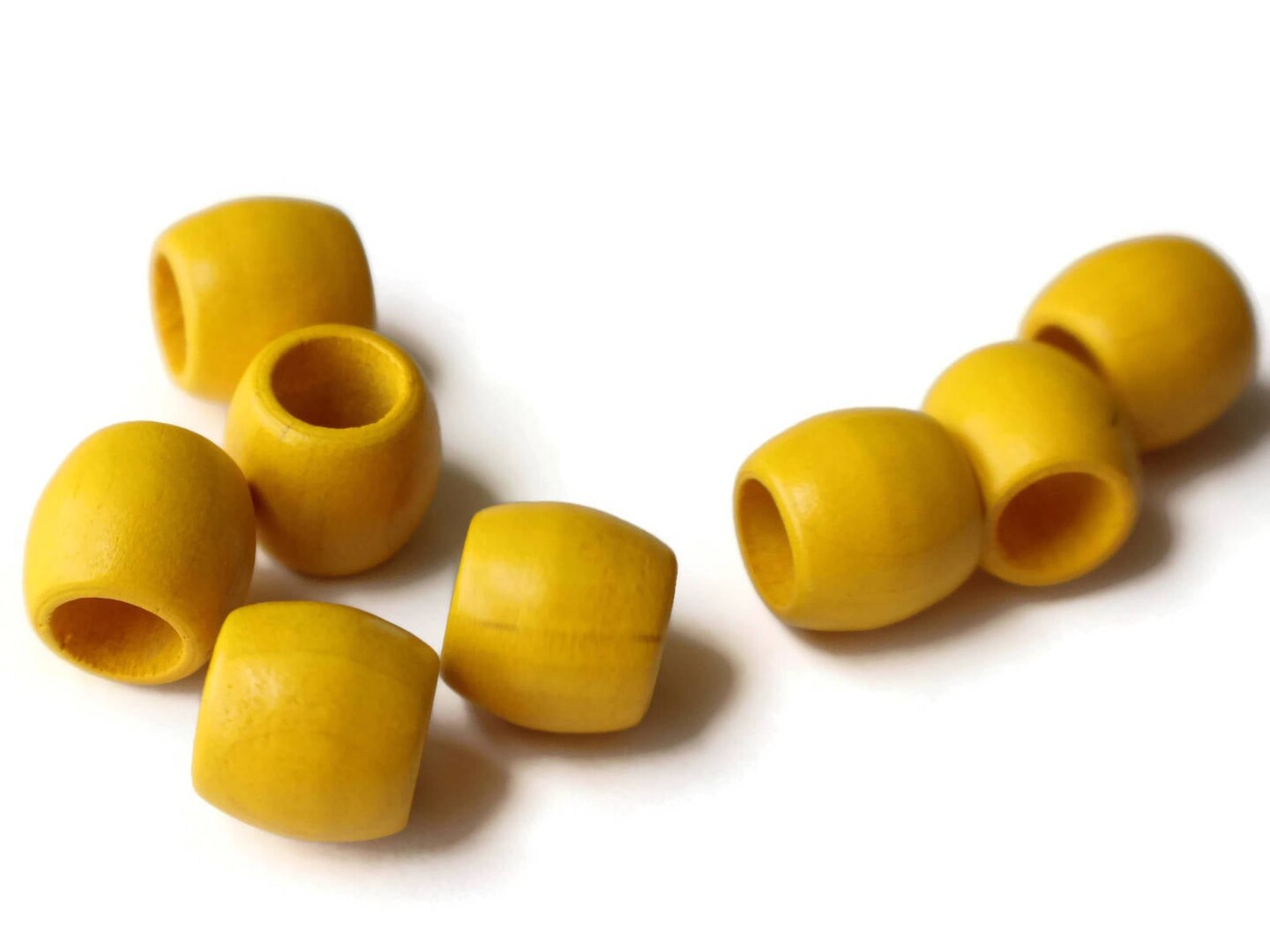 8 17mm Wooden Barrel Beads Large Hole Yellow Vintage Wood Beads