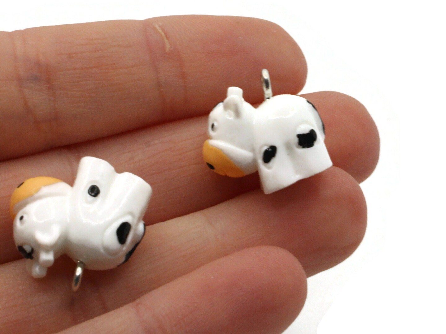 2 16mm Black and White Resin Cow Charms