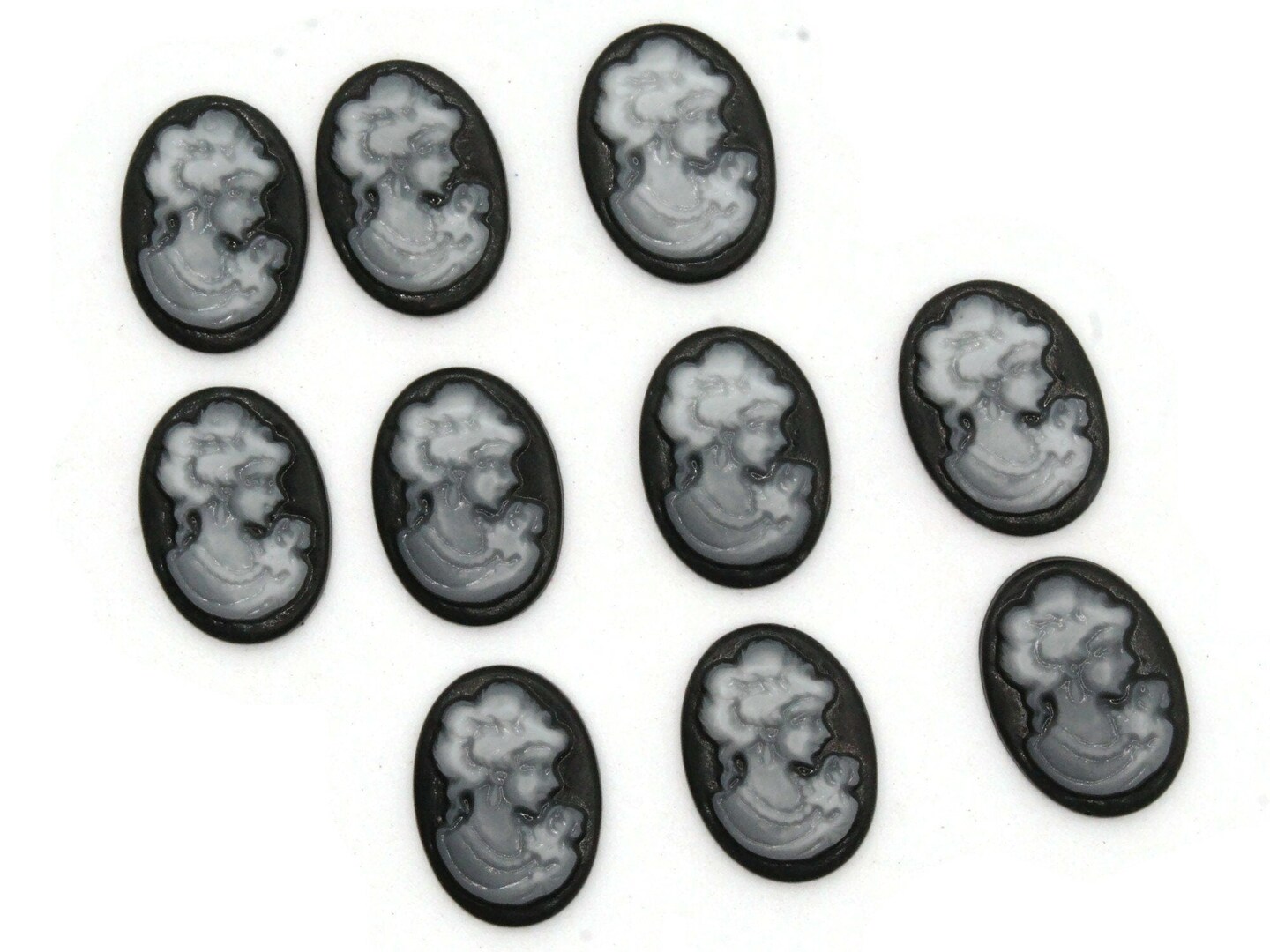 10 18x13mm Black Cameos Flatback Cameo Victorian Woman&#x27;s Face Resin Cabochons