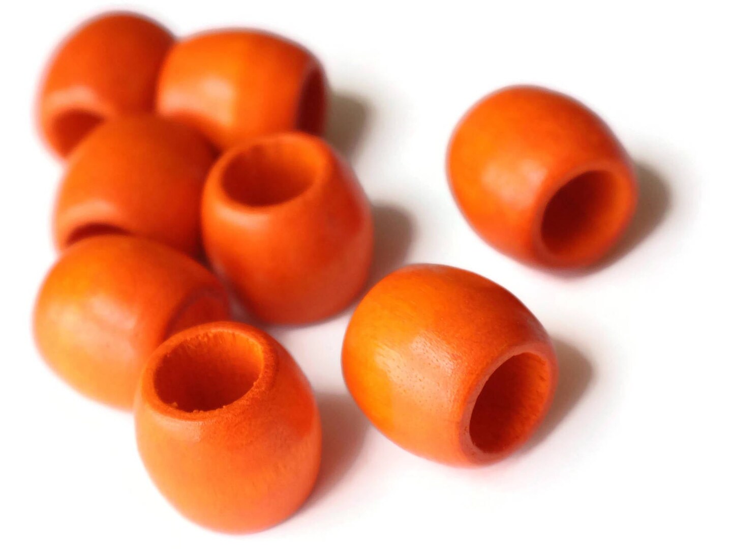 8 17mm Wooden Barrel Beads Large Hole Orange Vintage Wood Beads