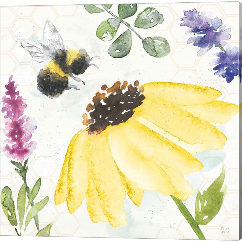 Bee Harmony B by Dina June 14&#x22; x 14&#x22; Canvas Wall Art (Set of 2)