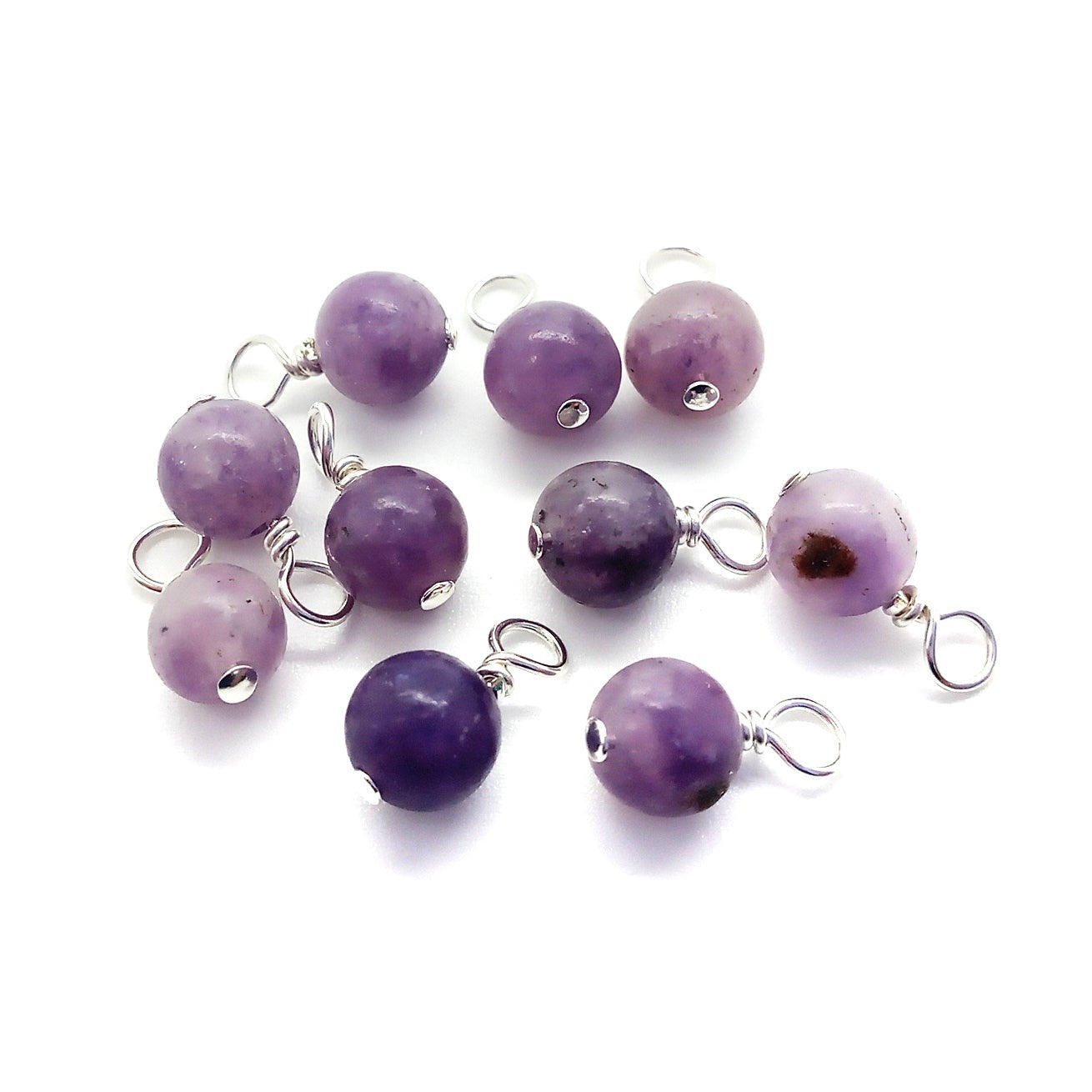 Lepidolite 6mm Bead Dangles, Small Purple Gemstone Charms, 10 pieces, Adorabilities