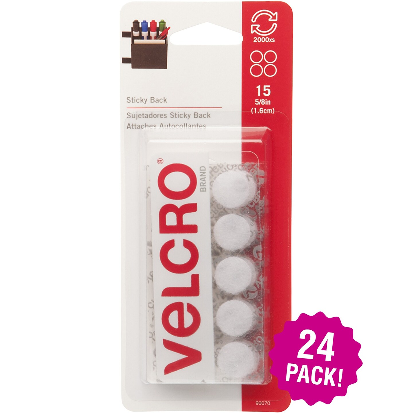 Multipack of 24 - VELCRO(R) Brand Sticky Back Coins .625&#x22; 15/Pkg-White