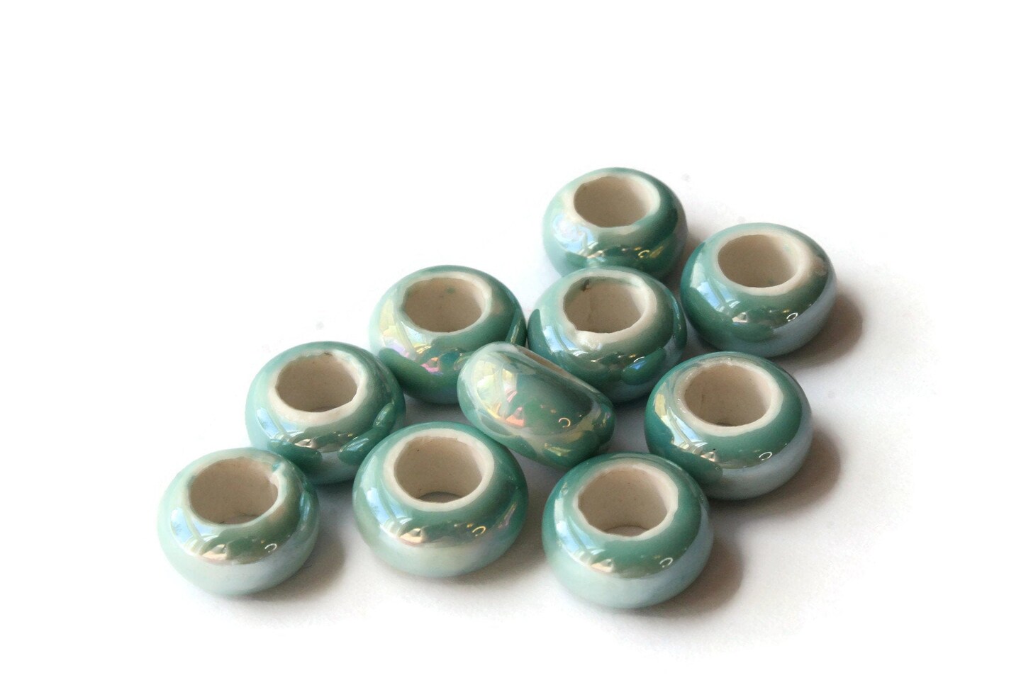 10 13mm Turquoise Porcelain Rondelle Beads