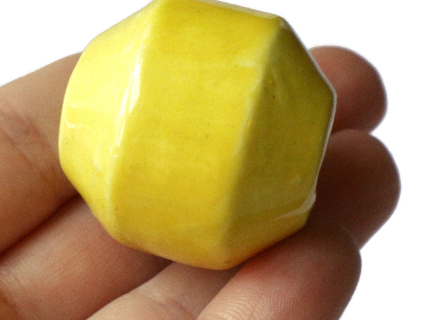 31mm Yellow Banded Round Bead Vintage Macrame Ceramic Porcelain Beads bXZ1 bC2