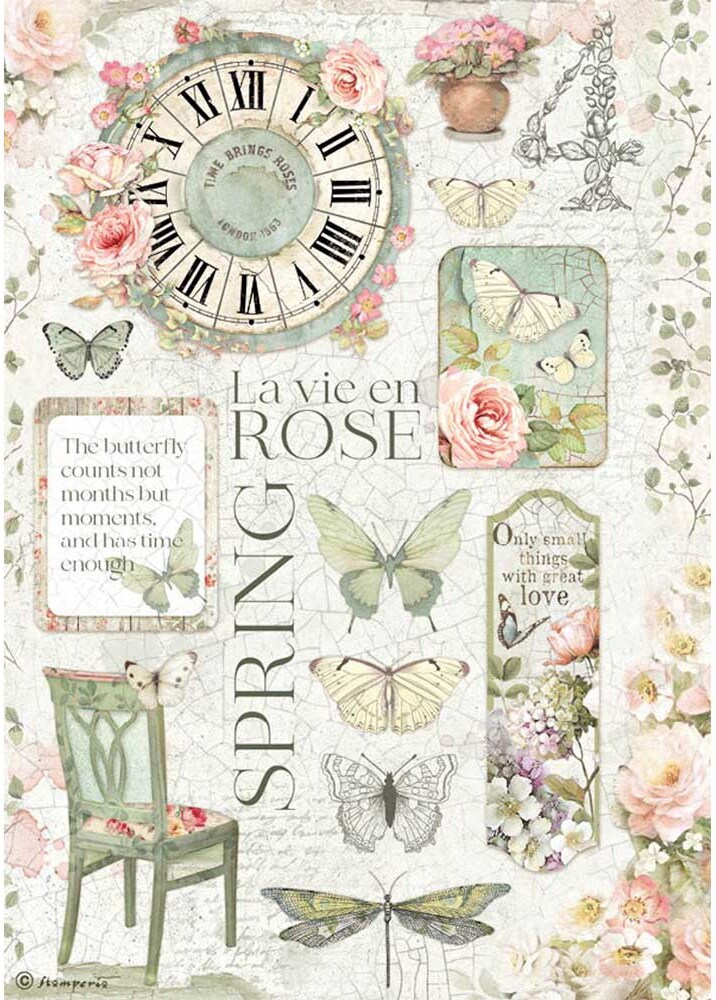 Stamperia Rice Paper Sheet A4-La Vie en Rose