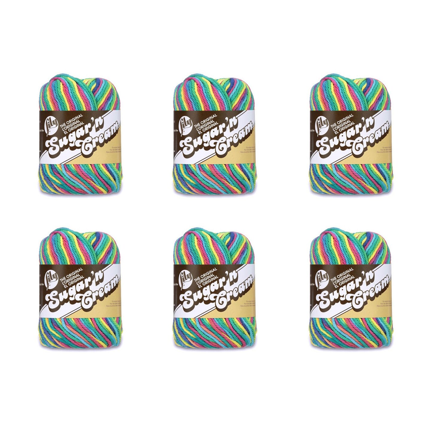 Lily Sugar&#x27;N Cream Psychedelic Yarn - 6 Pack of 57g/2oz - Cotton - 4 Medium (Worsted) - 95 Yards - Knitting/Crochet