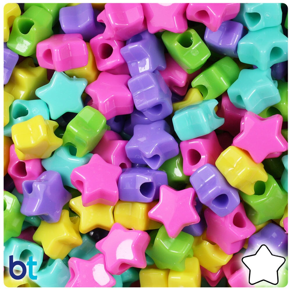 BeadTin Candy Opaque Mix 13mm Star Plastic Pony Beads (250pcs)