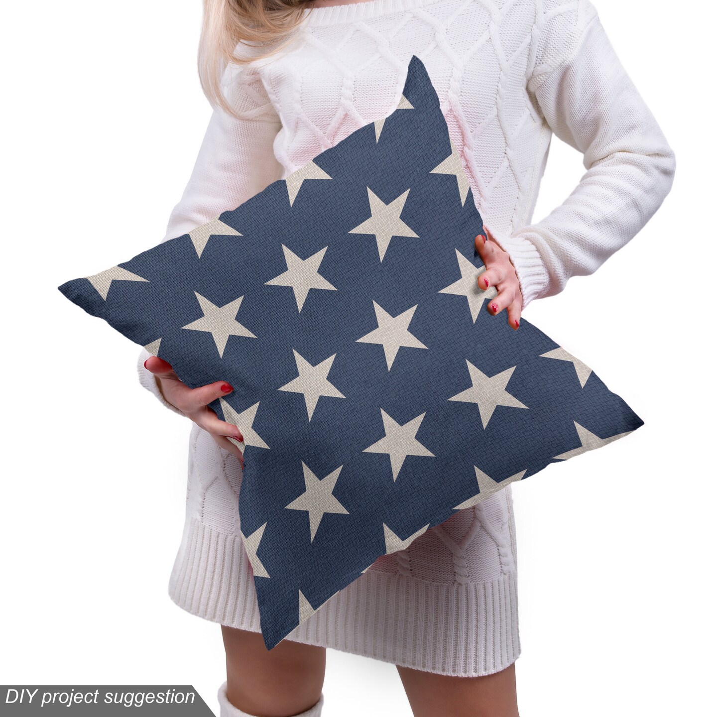 Ambesonne Star Fabric by the Yard, Patriotic Star of the American Flag Independence Themed Freedom Concept USA, Decorative Fabric for Upholstery and Home Accents, 5 Yards, Violet Blue and Tan