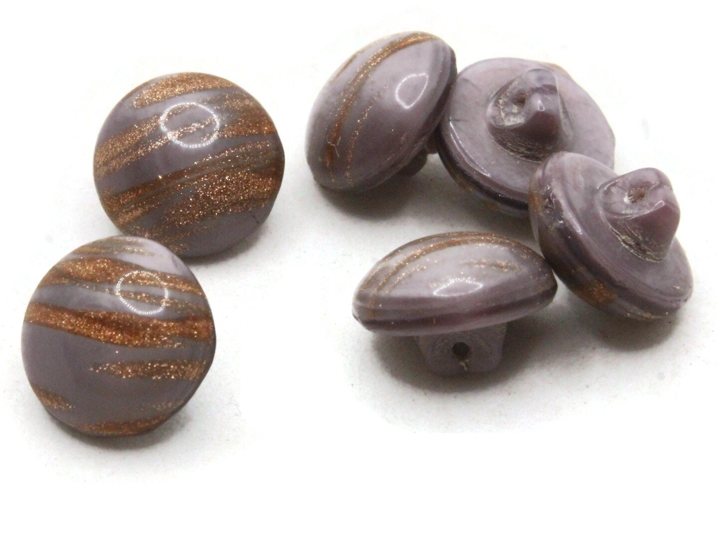 6 11mm Vintage Purple and Gold Glass Shank Buttons Sewing Notions