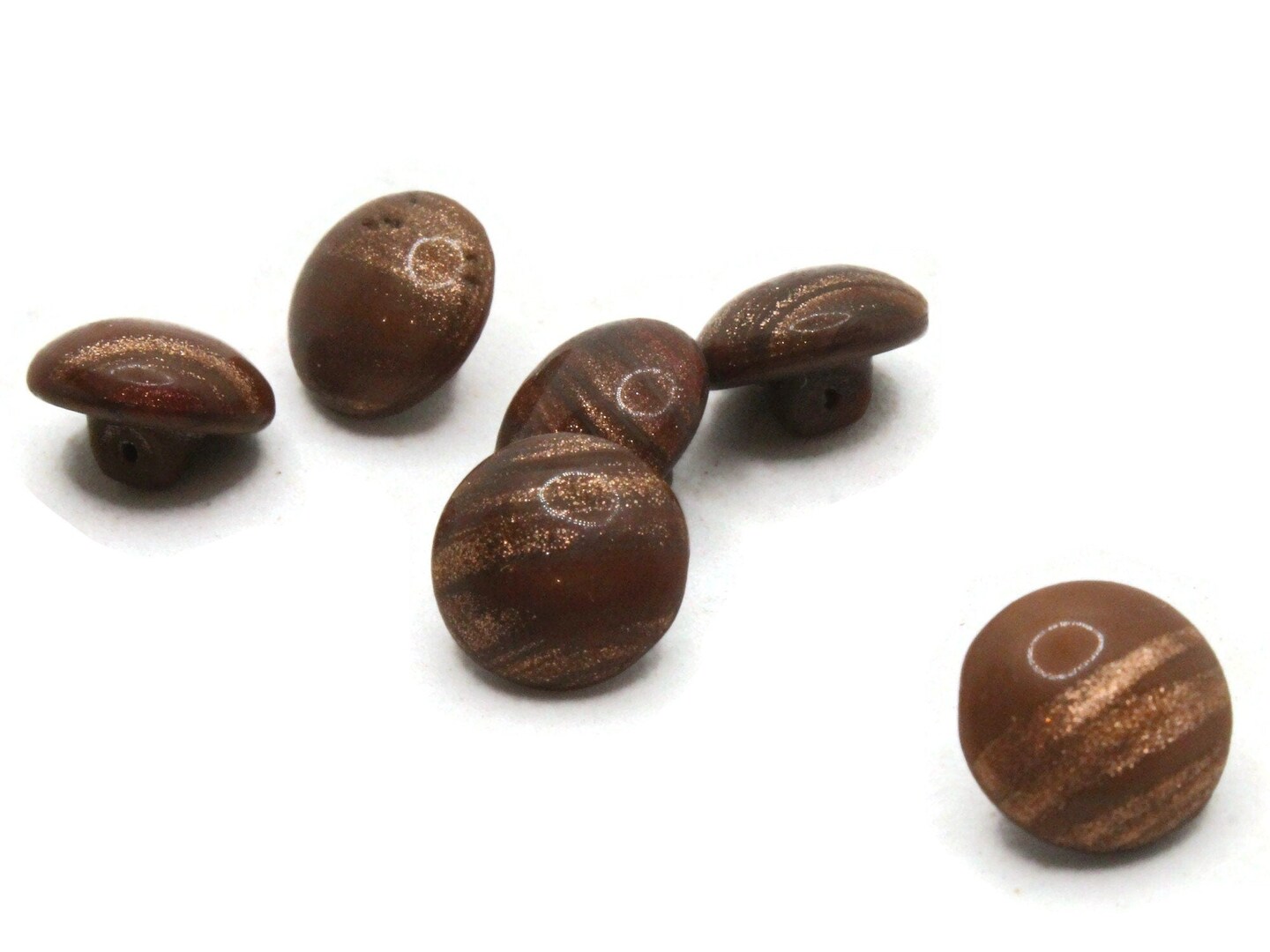 6 11mm Vintage Brown and Gold Glass Shank Buttons Sewing Notions