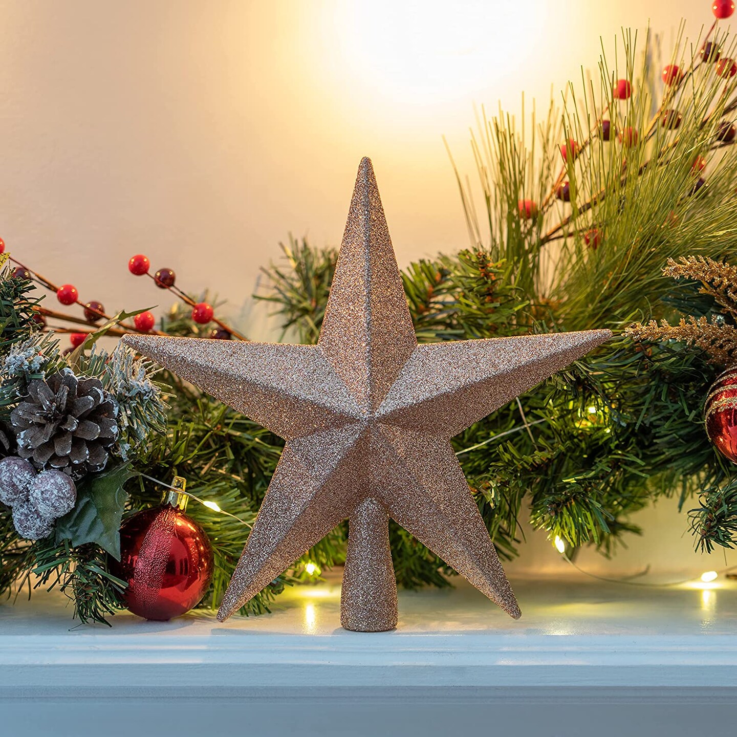 Ornativity Glitter Star Tree Topper - Christmas Champagne Decorative Holiday Bethlehem Star Ornament