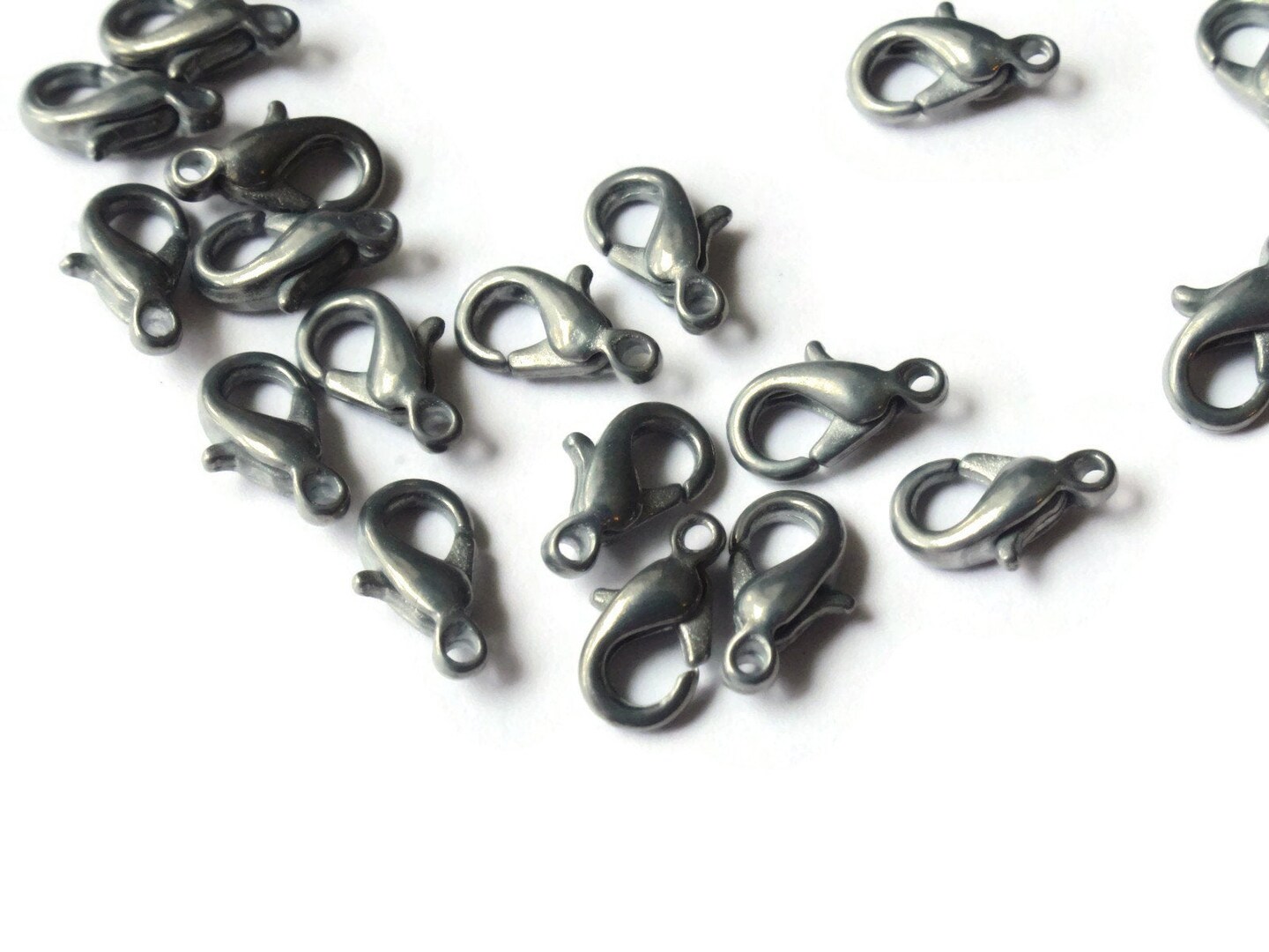 30 10mm Vintage Lobster Claw Clasps Antique Silver Grey Metal Clasps