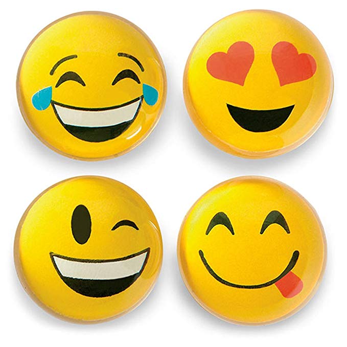 Big Mo's Toys 12 Pack 1.80" Emoticon Smile Face Emoticon Double Sided Translucent Super Hi Bounce Balls - Fun Gift Party
