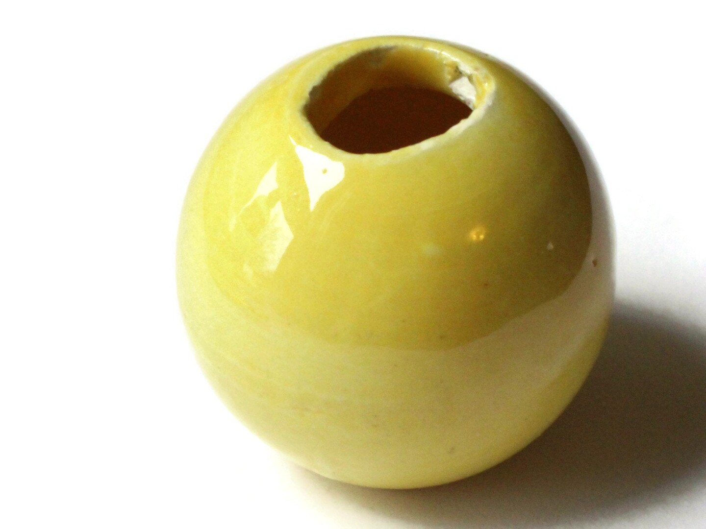 38mm Round Yellow Bead Vintage Macrame Ceramic Porcelain Bead