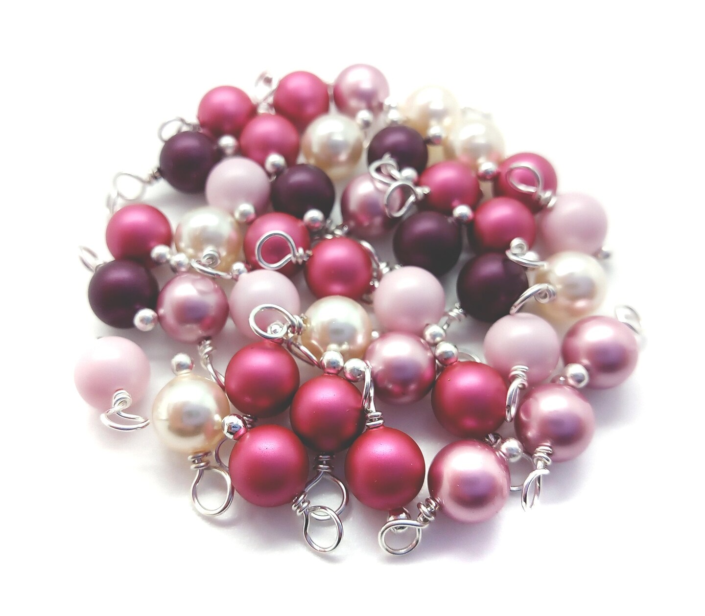 Crystal Pearl Charm Mix, Pink and Mauve Dangles, 20 piece set, Adorabilities