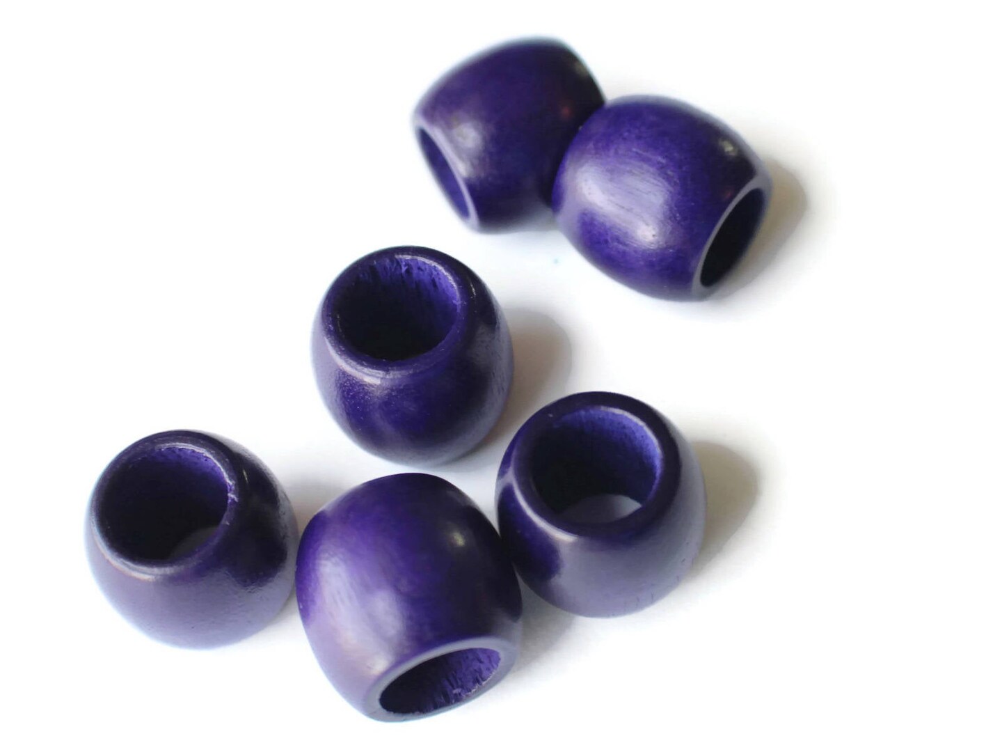 8 17mm Wooden Barrel Beads Large Hole Purple Vintage Wood Beads bE3